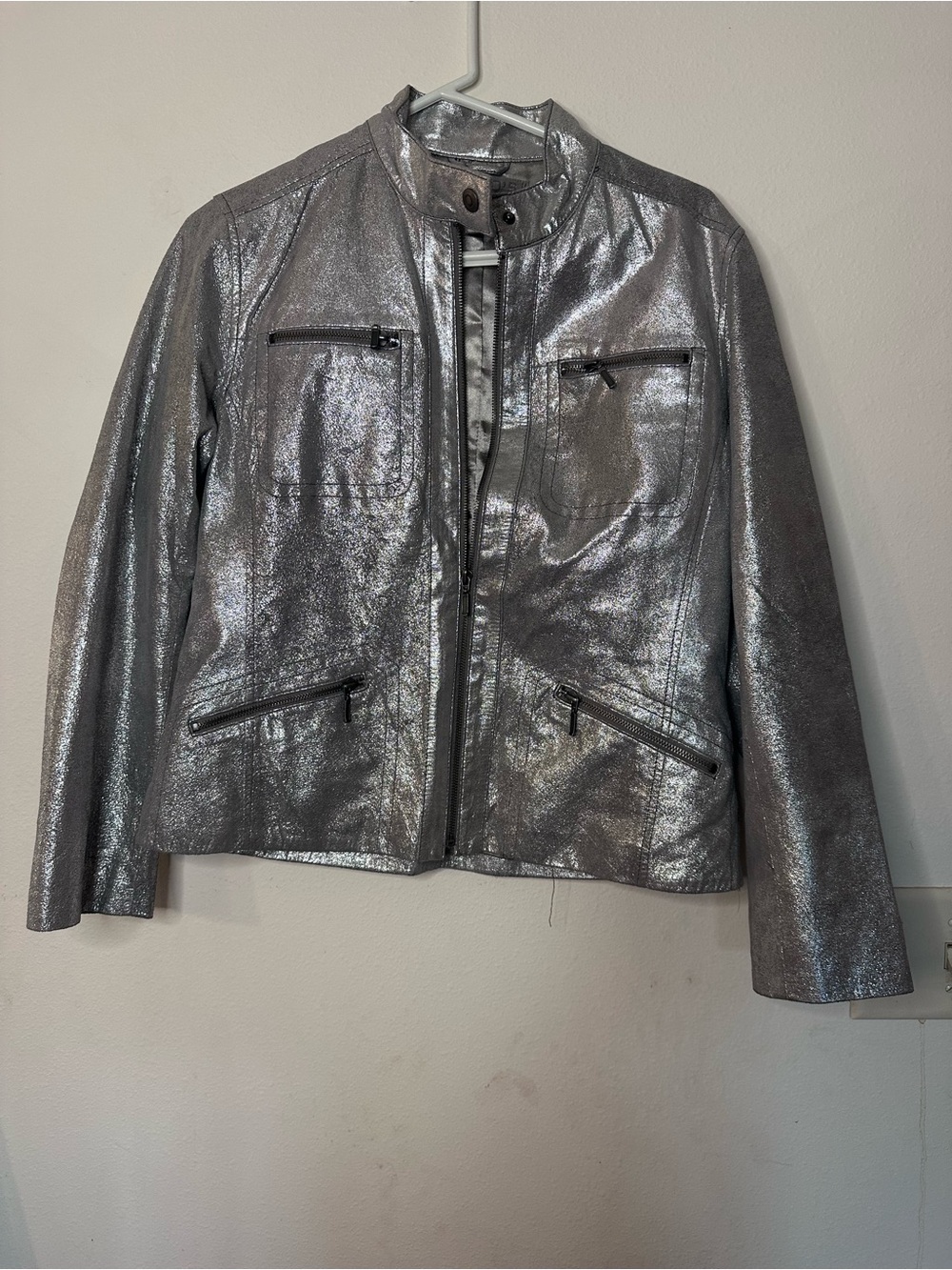 Chico's Metallic Silver Moto Jacket